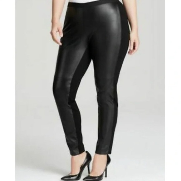 Eileen Fisher Black Lamb Leather Panel Leggings / Pants Viscose Ponte Size Small - Picture 8 of 12